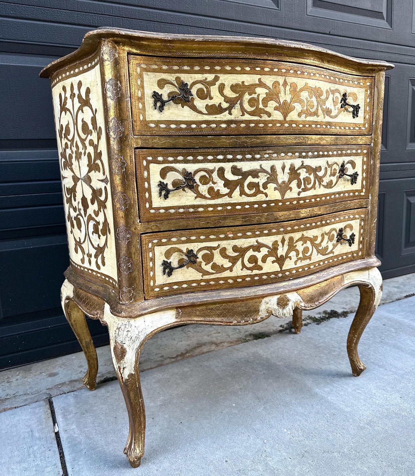 Antique 1890's Rustic Italian Hand Painted Gilt Accent Chest
