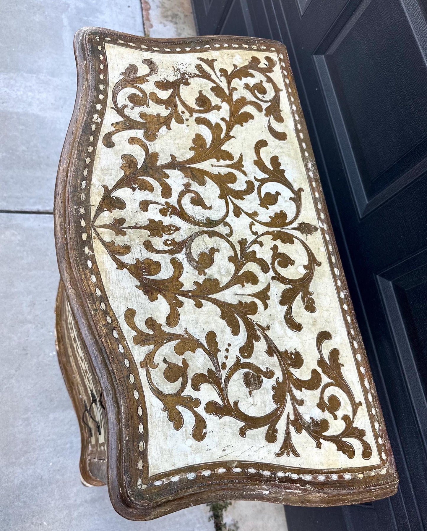 Antique 1890's Rustic Italian Hand Painted Gilt Accent Chest
