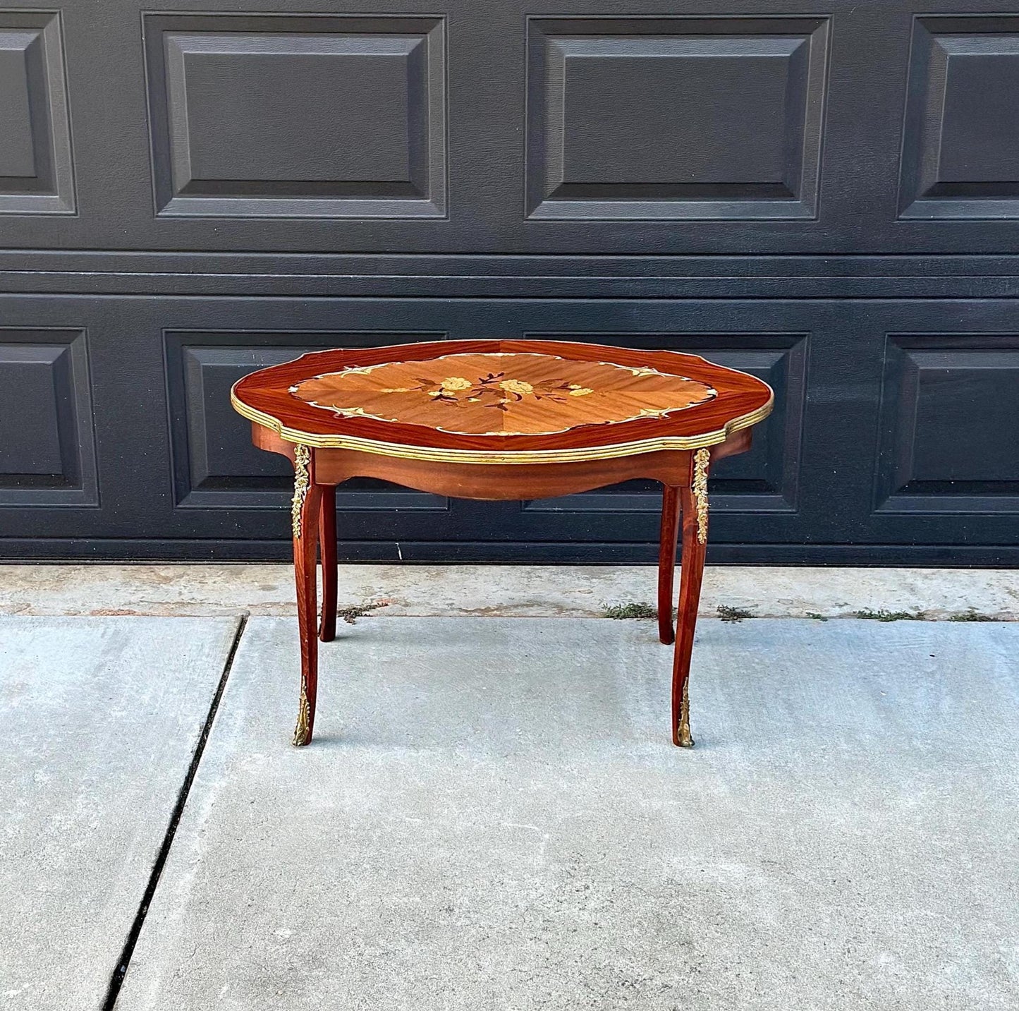 Antique 1920's Louis XV Ormolu Marquetry Spanish Tiger Maple Coffee Table