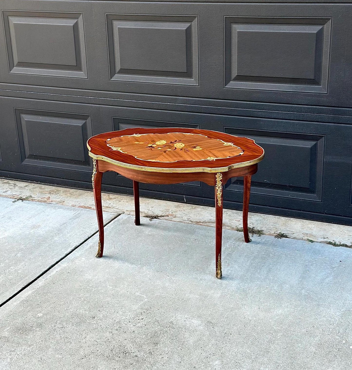 Antique 1920's Louis XV Ormolu Marquetry Spanish Tiger Maple Coffee Table