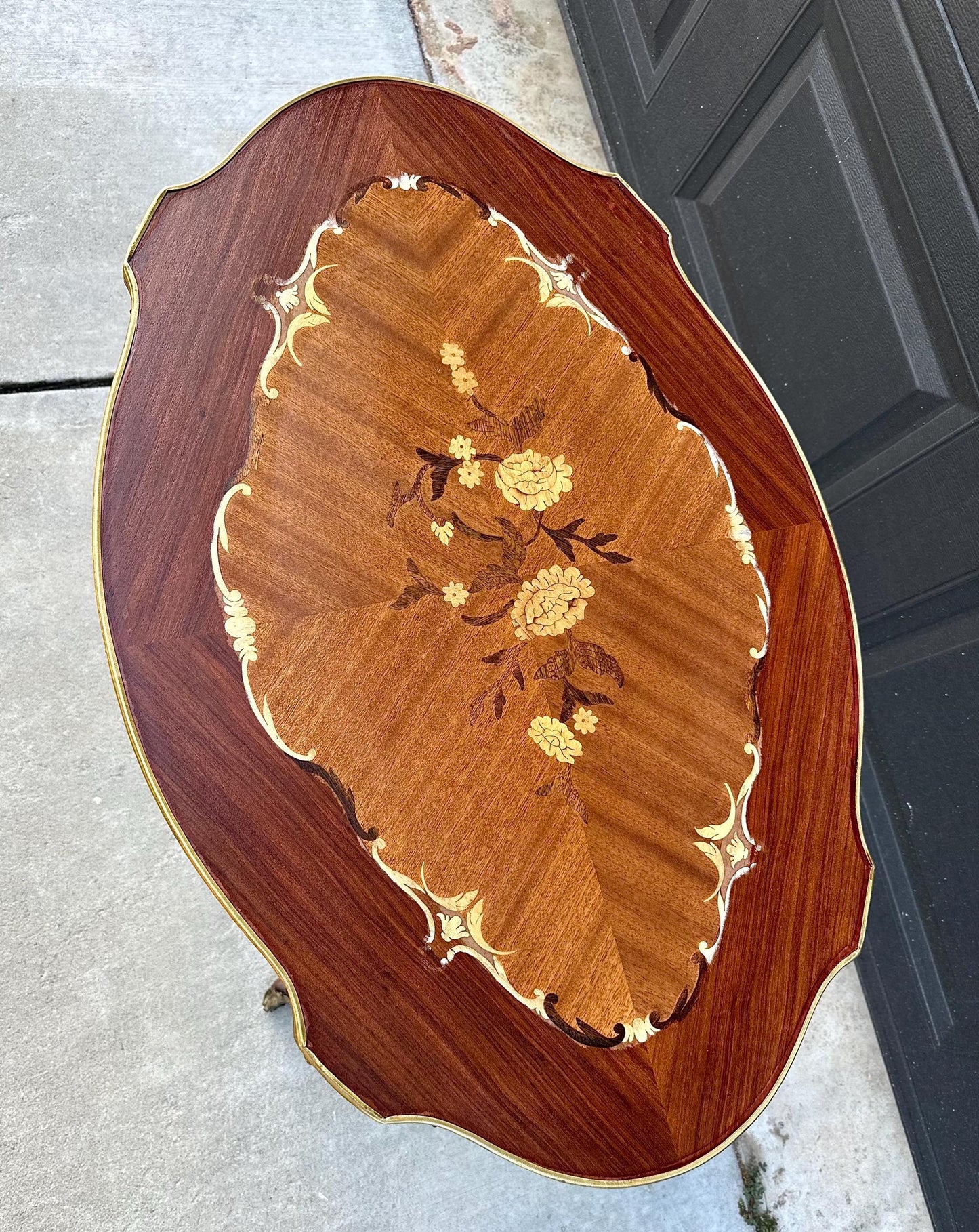 Antique 1920's Louis XV Ormolu Marquetry Spanish Tiger Maple Coffee Table