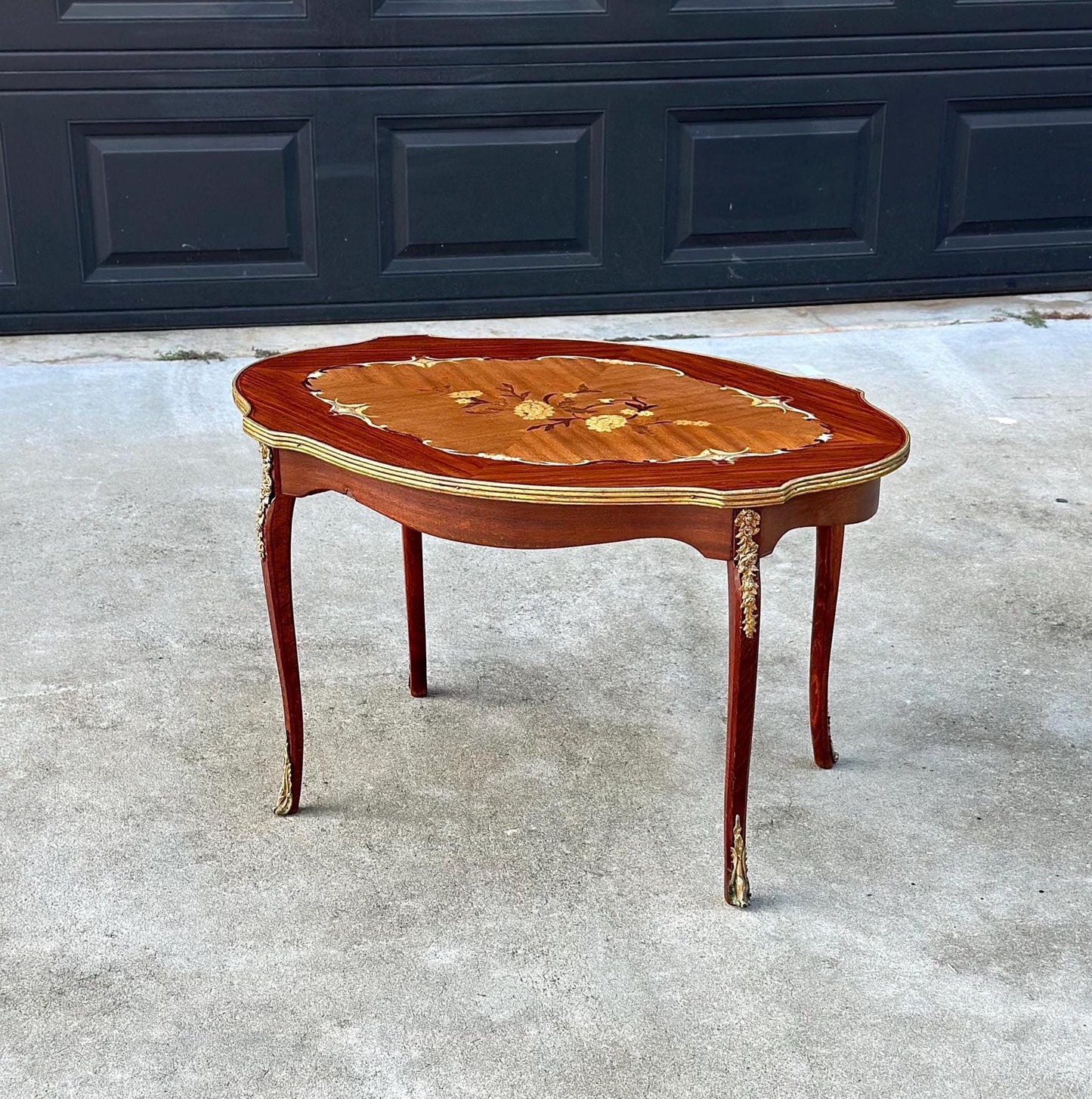 Antique 1920's Louis XV Ormolu Marquetry Spanish Tiger Maple Coffee Table