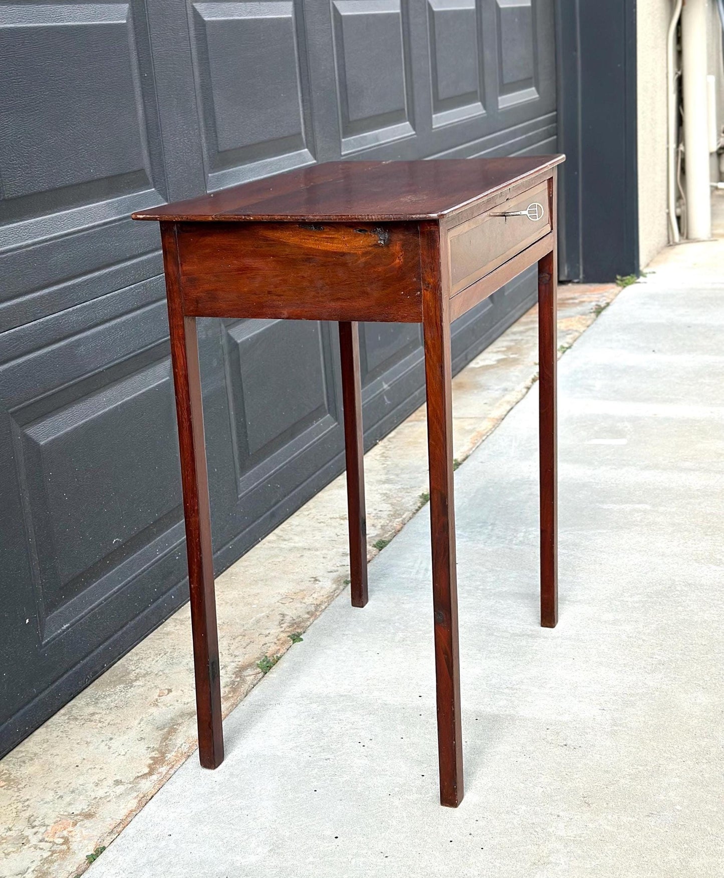 Antique 1870’s Solid Mahogany Wood Banded Drawer Accent Table