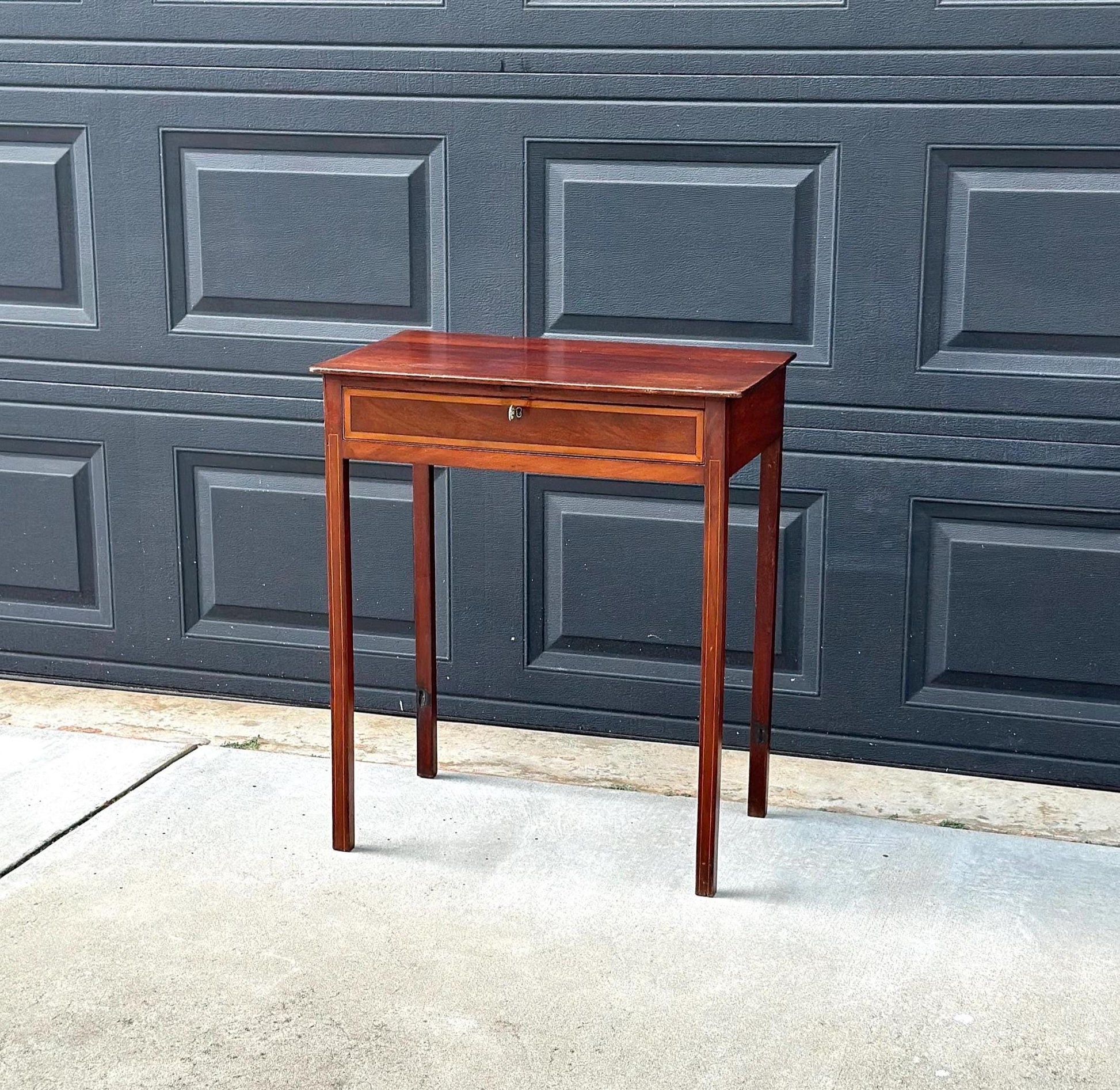 Antique 1870’s Solid Mahogany Wood Banded Drawer Accent Table