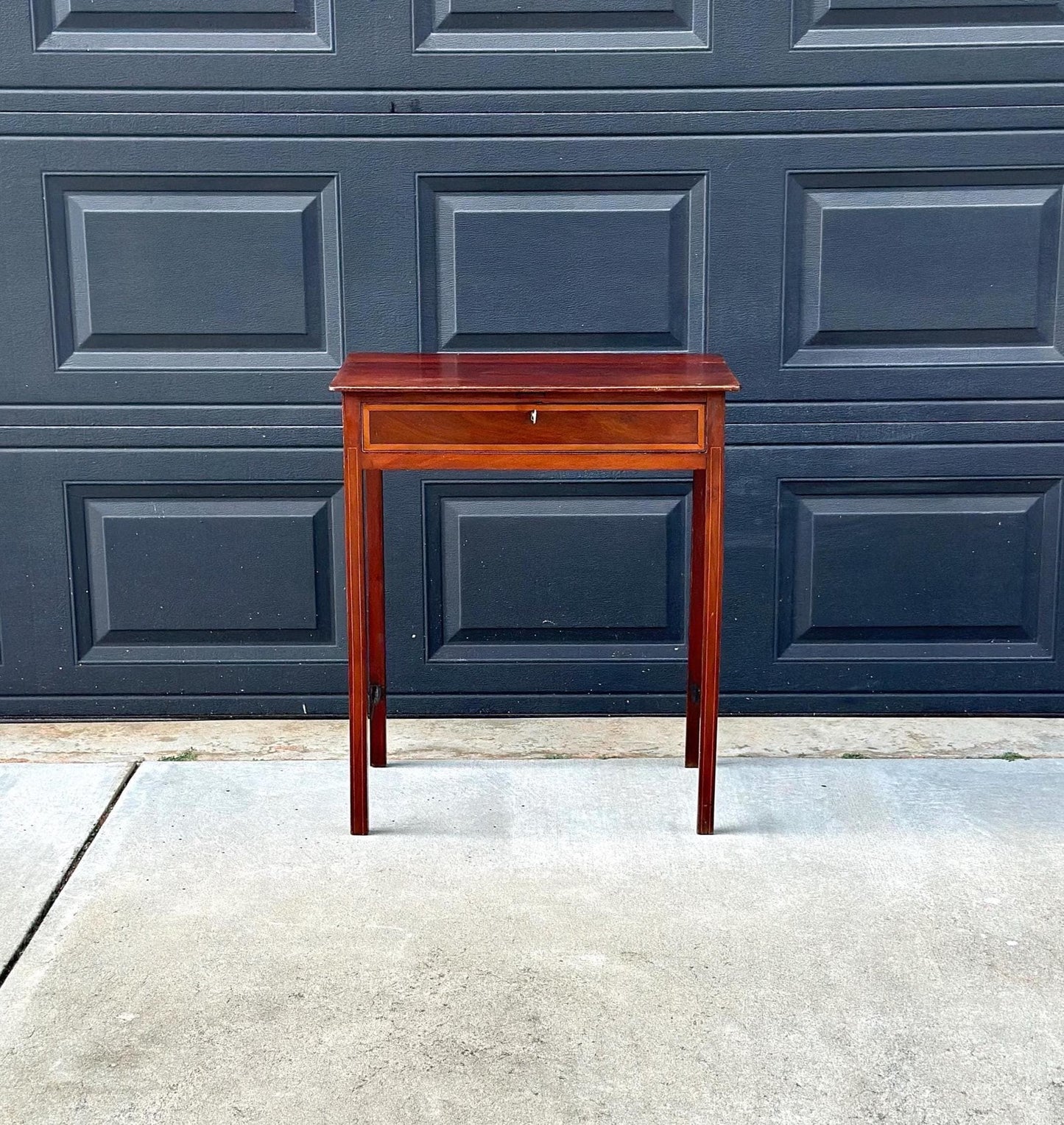 Antique 1870’s Solid Mahogany Wood Banded Drawer Accent Table