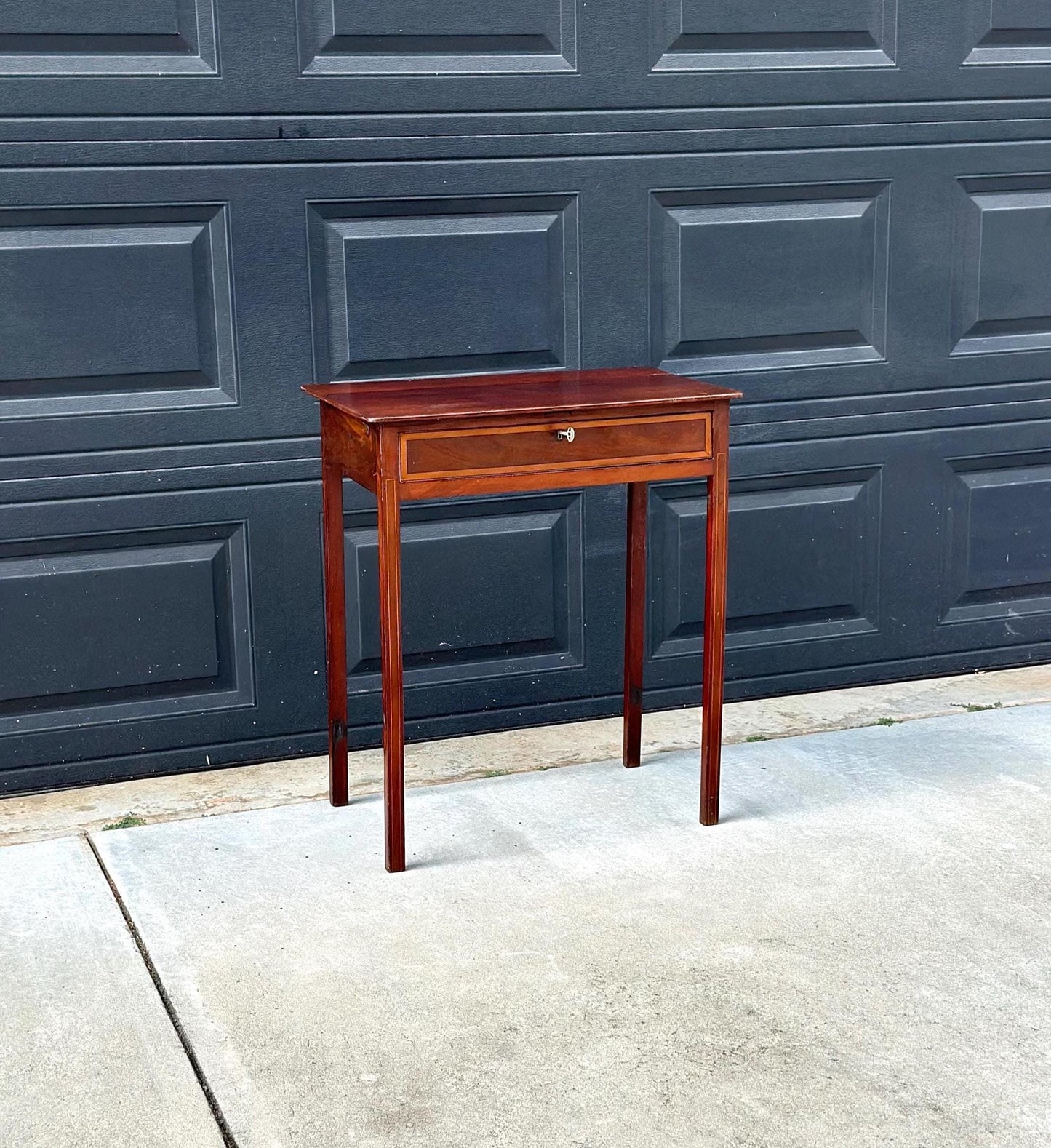 Antique 1870’s Solid Mahogany Wood Banded Drawer Accent Table