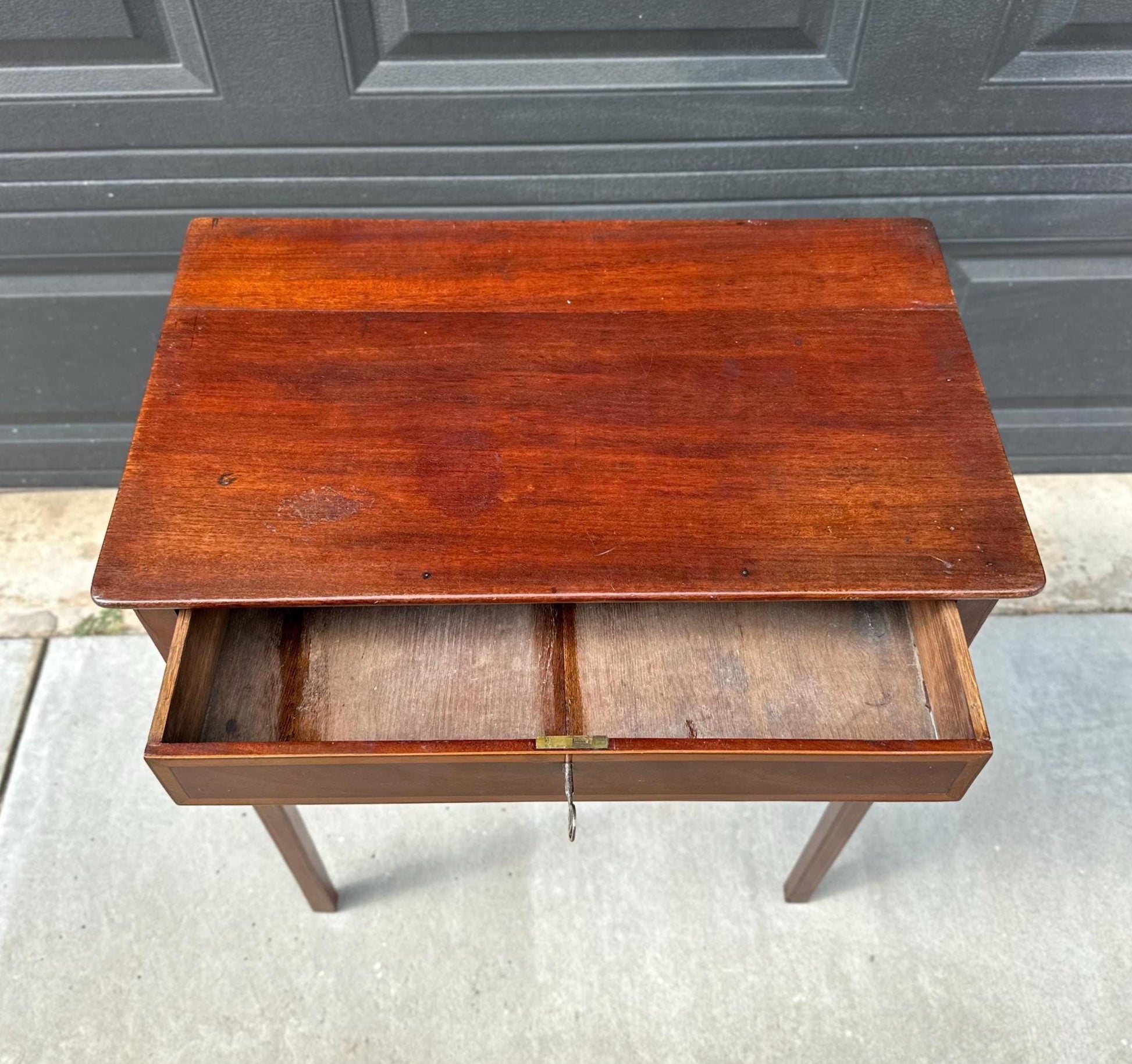 Antique 1870’s Solid Mahogany Wood Banded Drawer Accent Table