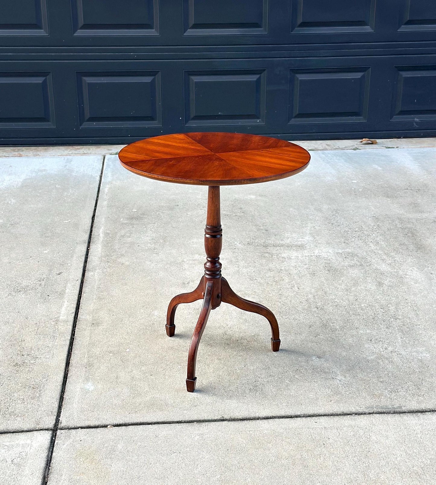 Vintage Mid 1900's Inlaid Cherry Wood Federal Tripod Side Table