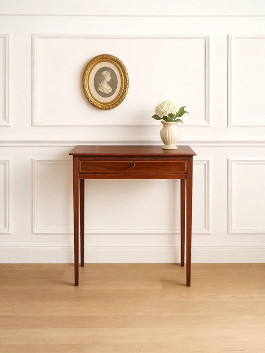 Antique 1870’s Solid Mahogany Wood Banded Drawer Accent Table