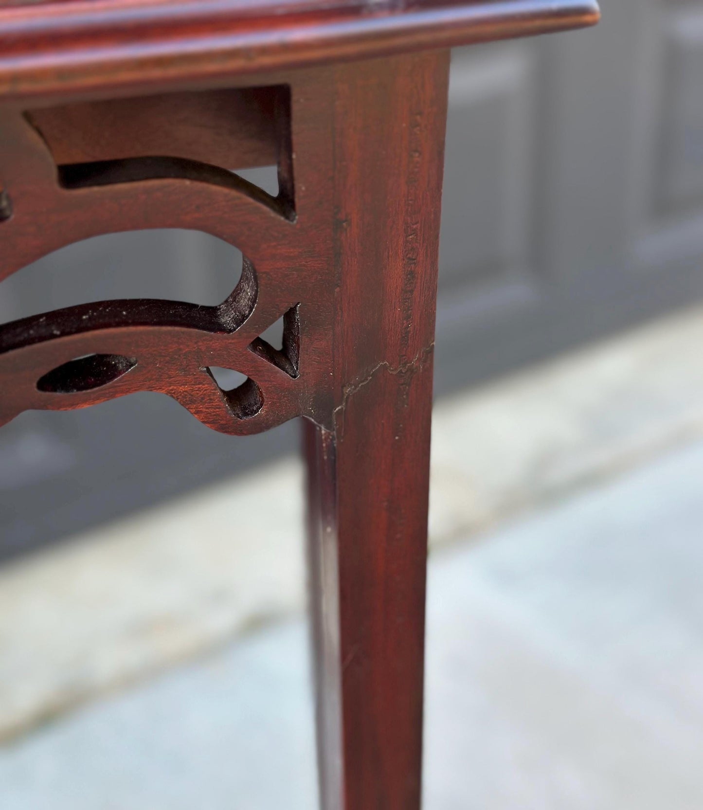 Antique Early 1900's Solid Wood Carved Punched Console Sofa Table