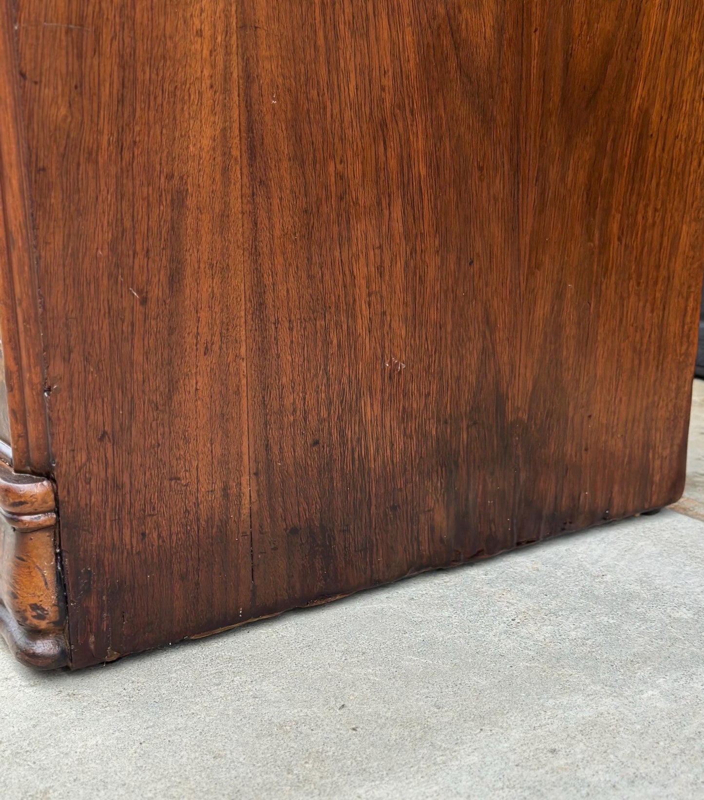 Antique Early 1900's Waterfall Walnut & Burl Wood Bedside Table with Cabinet