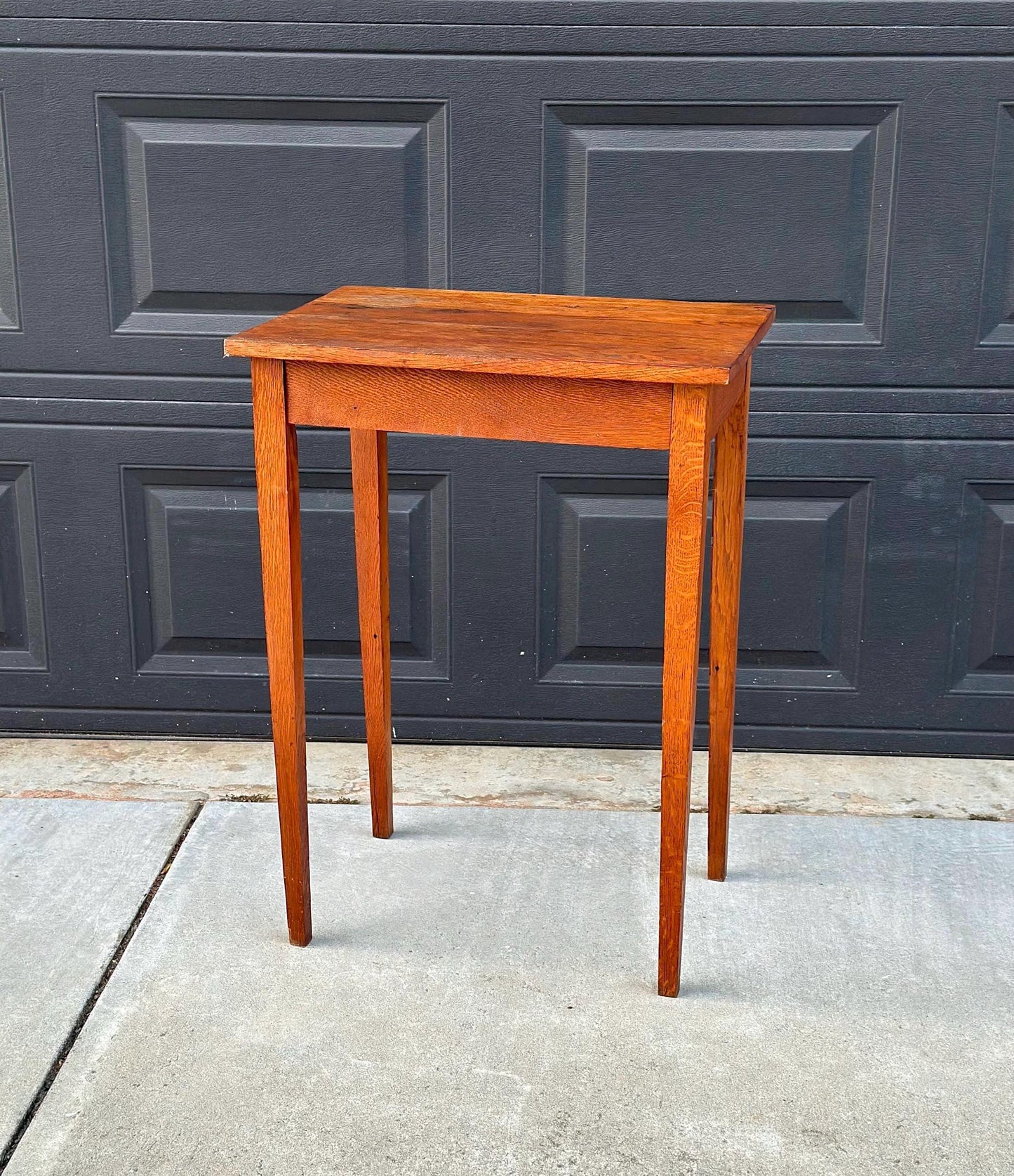 Antique Early 1900's Solid Wood Rustic Oak Side Table with Drawer