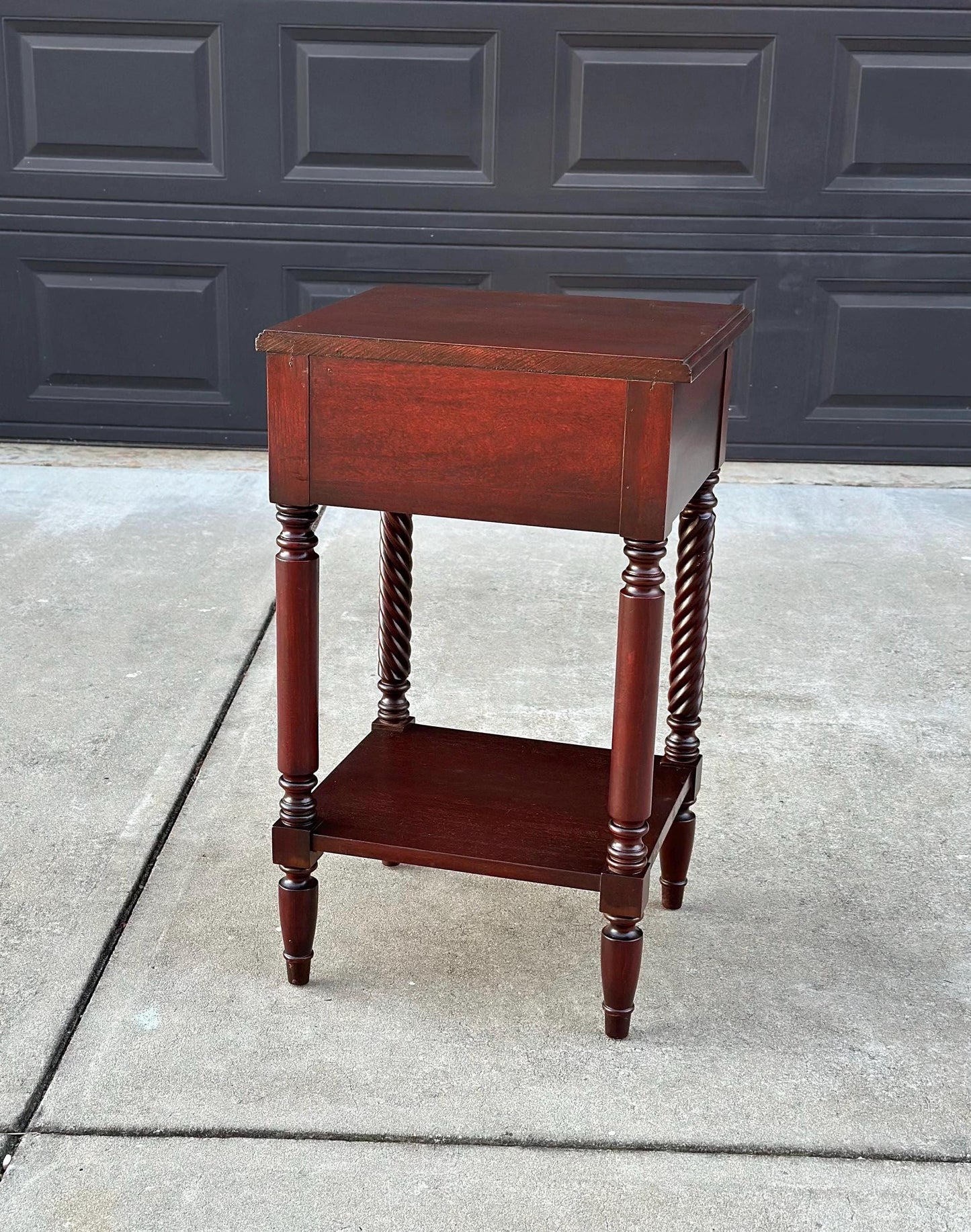 Vintage Mid 1900's Mahogany Wood Turned Leg Single Drawer Side Table