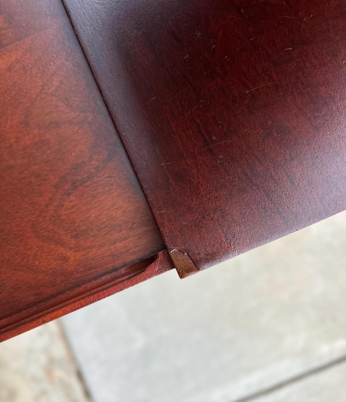 Antique Early 1900's Banded Mahogany Wood Two Drawer Open Shelf Sheraton Accent Table