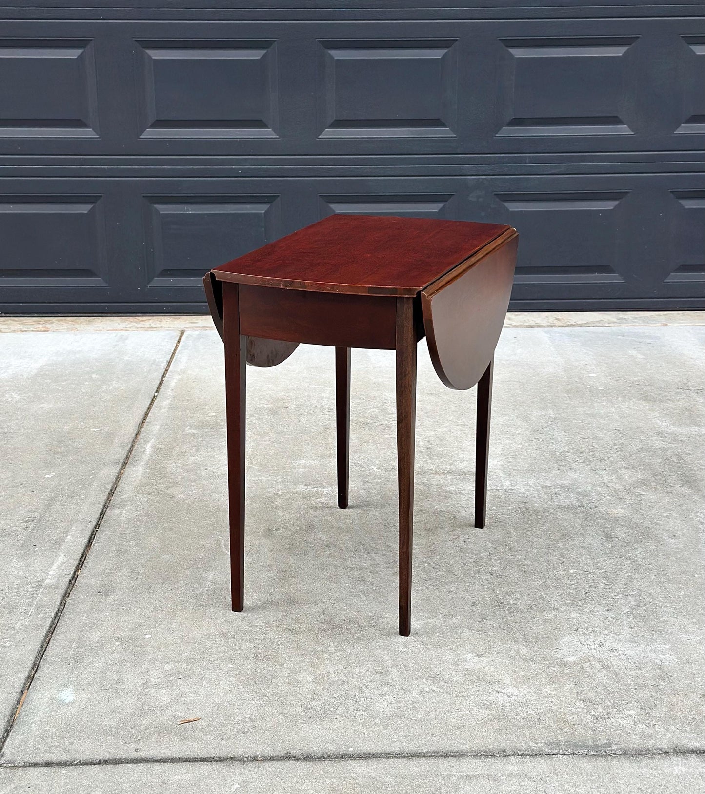 Antique Early 1900's Inlaid Mahogany Wood Single Drawer Drop Leaf Extending Accent Table