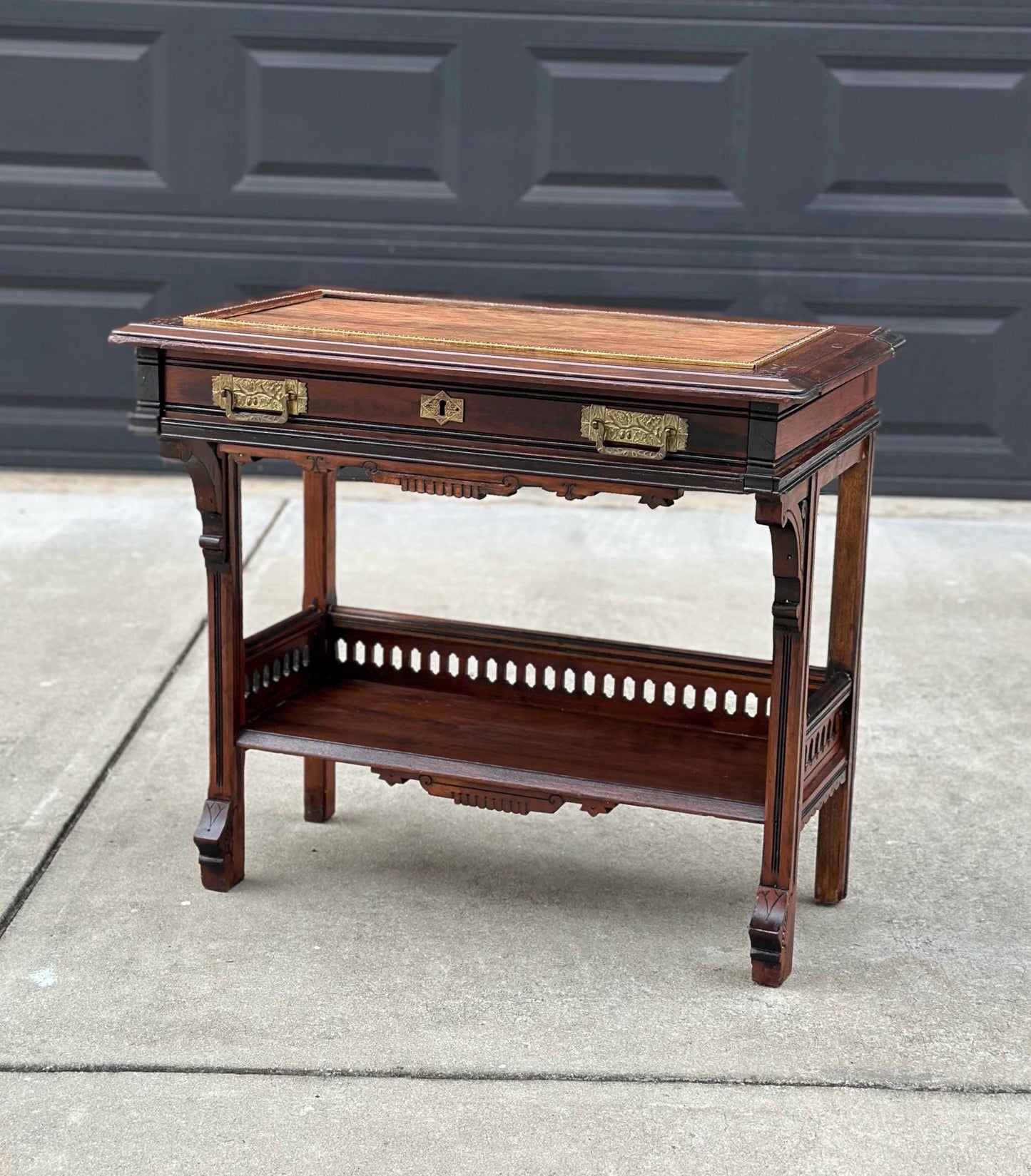 Antique Mid 1800's Walnut Eastlake Single Drawer Solid Wood Accent Entry Table