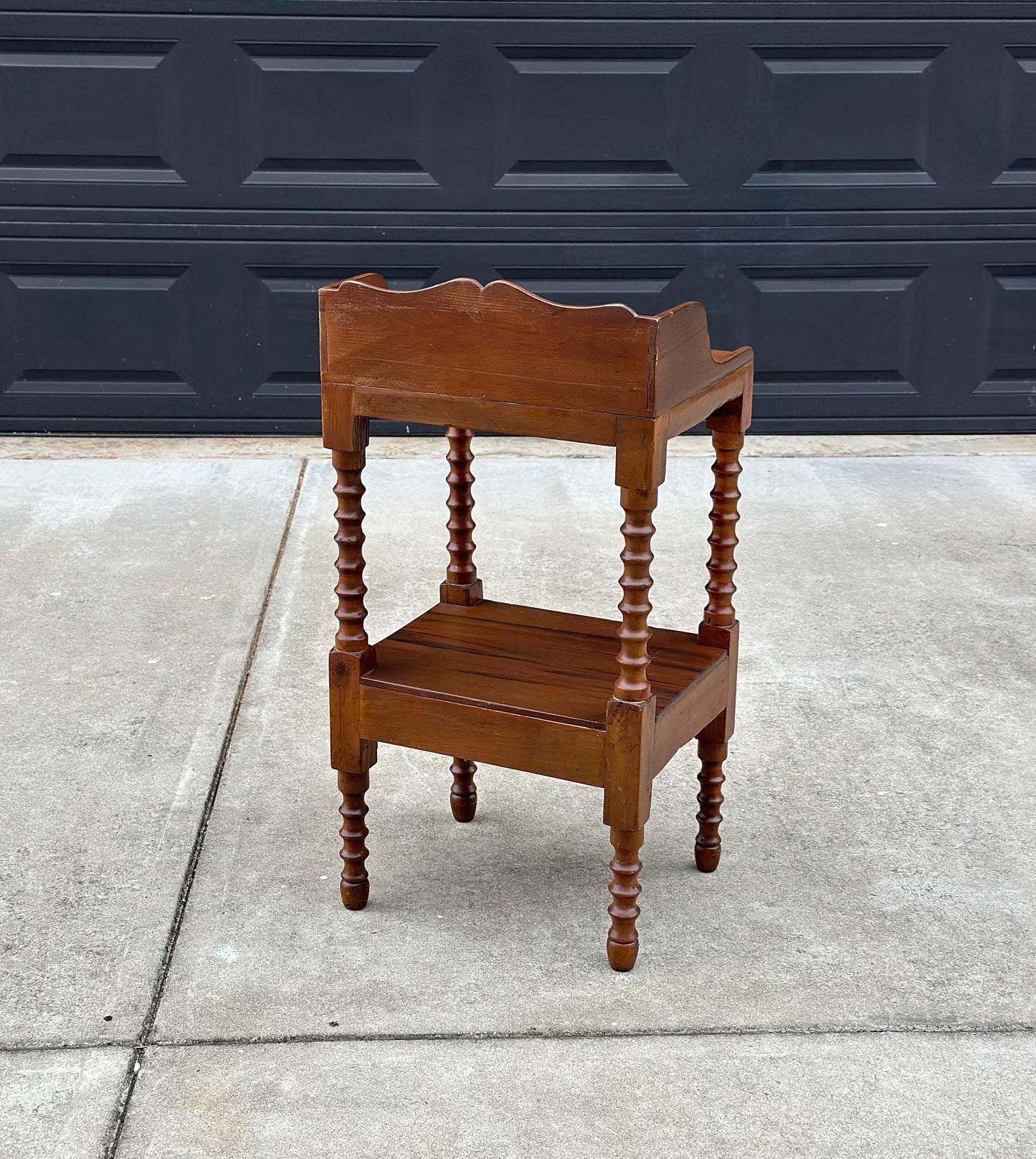 Antique Early 1900's Spindle Leg Solid Wood Two Tier Single Drawer Side Table
