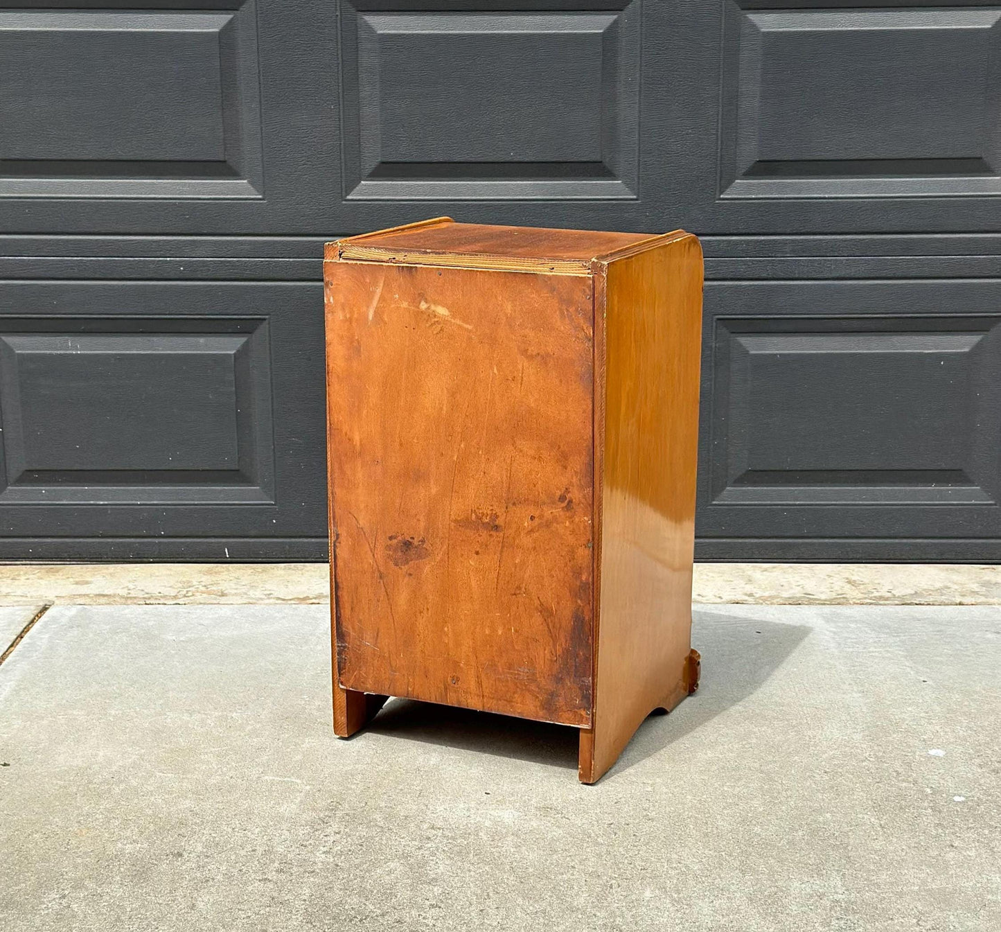 Antique Early 1900's Burl Wood Medallion Walnut Small Accent Table with Cabinet