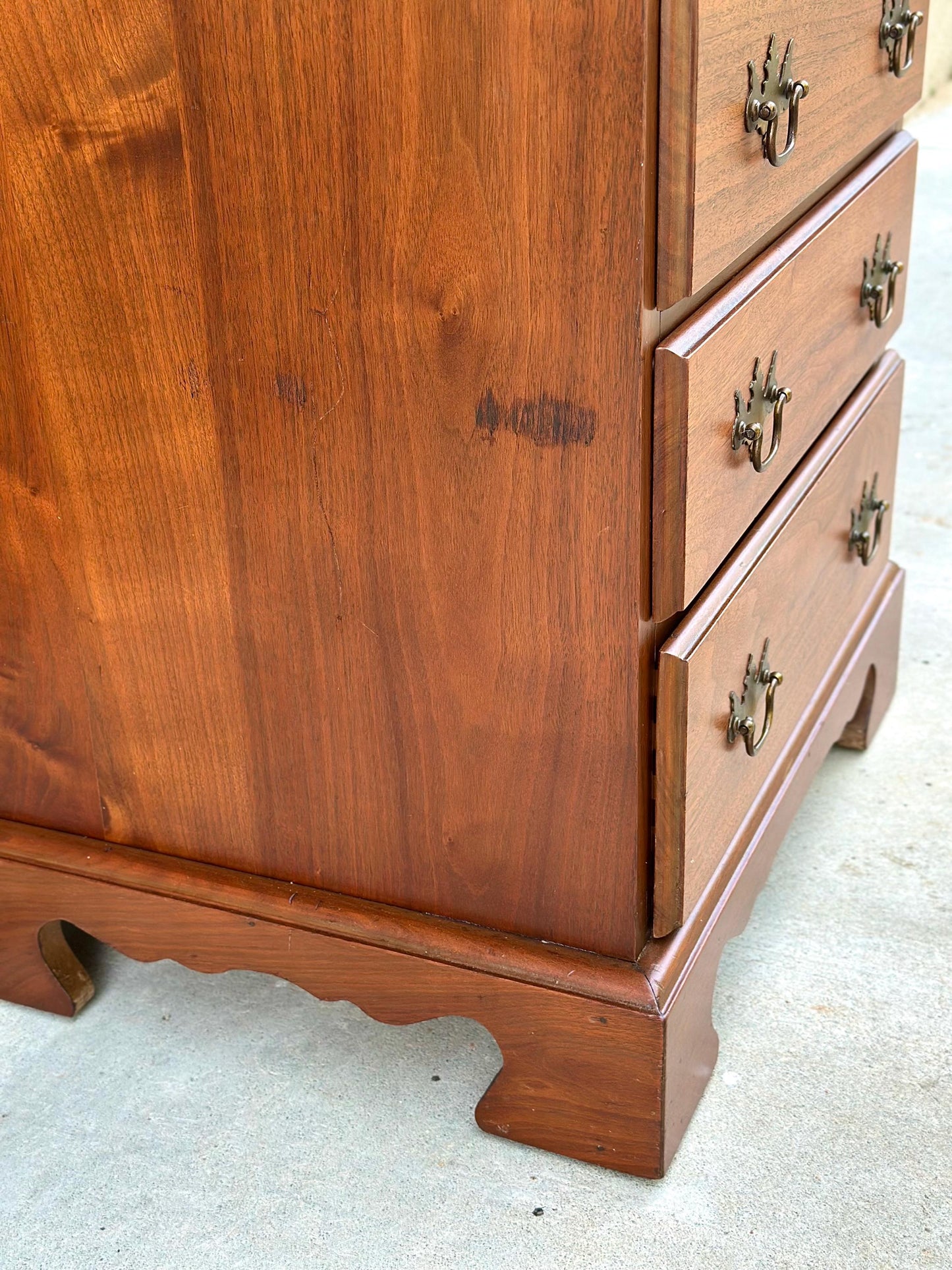 Vintage Mid 20th Century Solid Wood Five Drawer Cherry Nightstand Accent Storage Chest