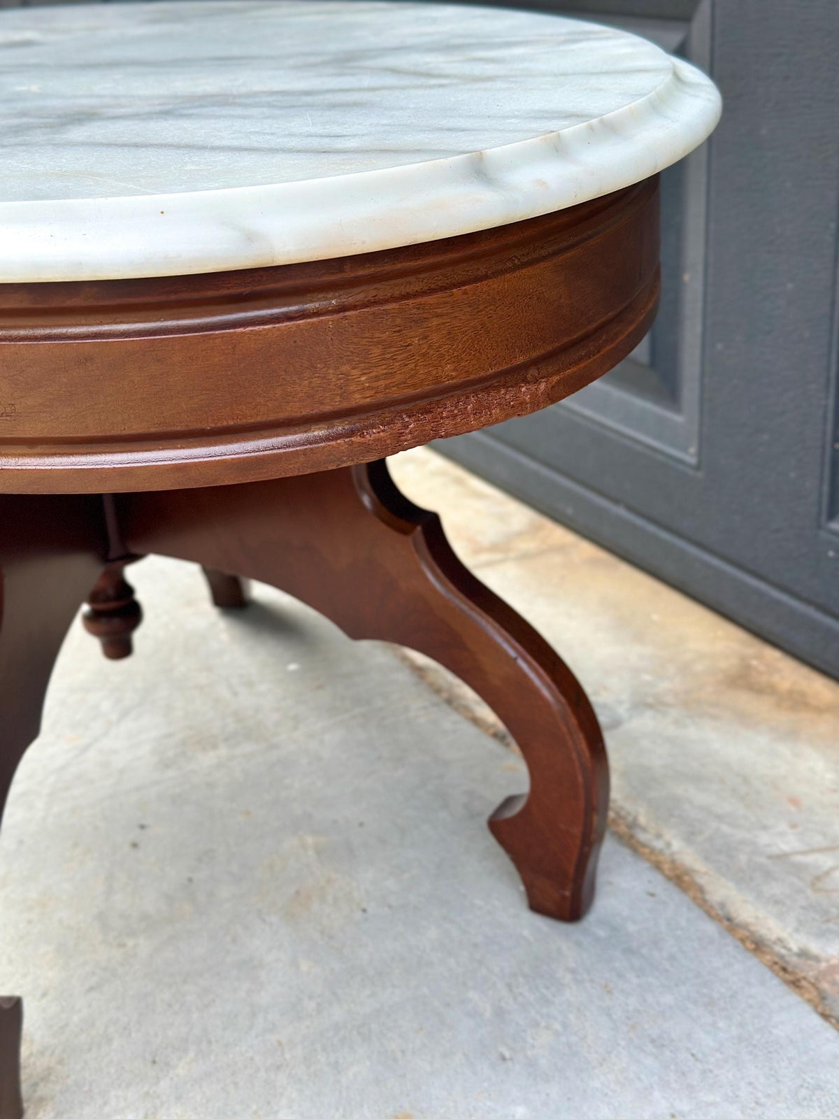 Antique Early 20th C Eastlake Mahogany Coffee Table with White Marble Top 34" Wide
