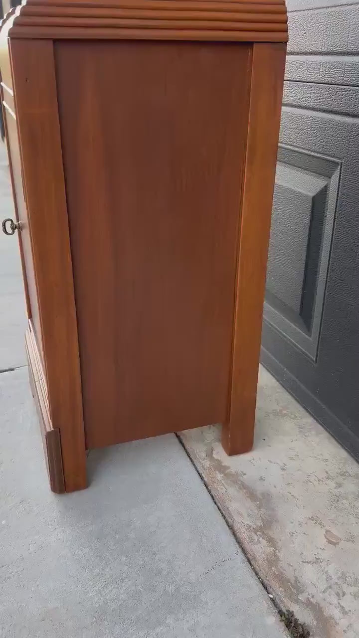 Antique 1930's Art Deco Waterfall Cabinet Nightstand
