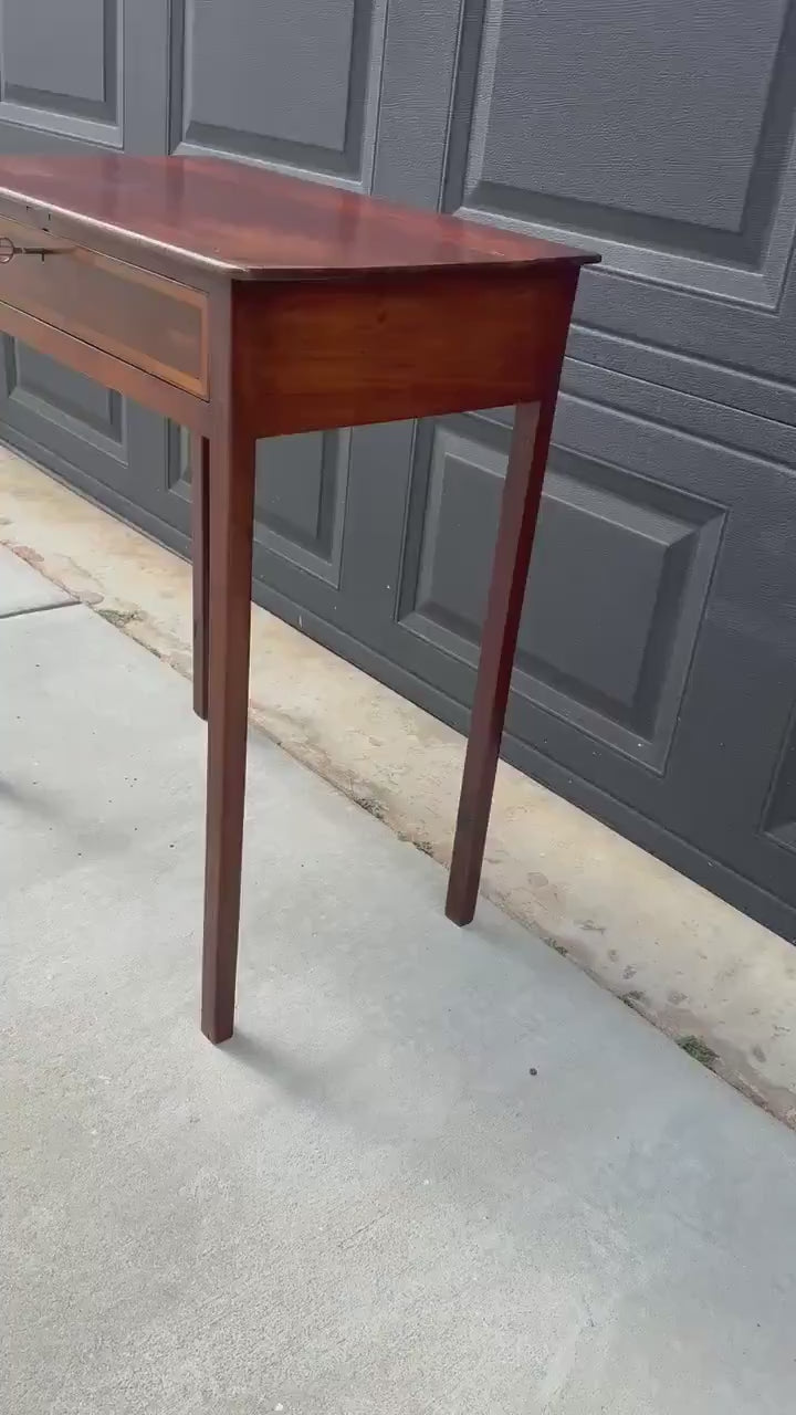 Antique 1870’s Solid Mahogany Wood Banded Drawer Accent Table