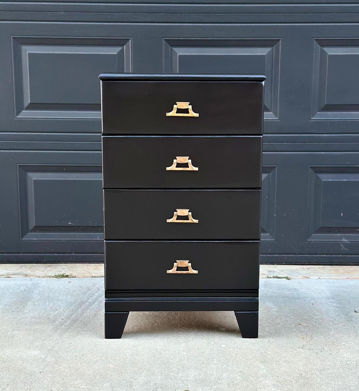 Black Solid Stain Four Drawer Solid Wood Vintage Nightstand