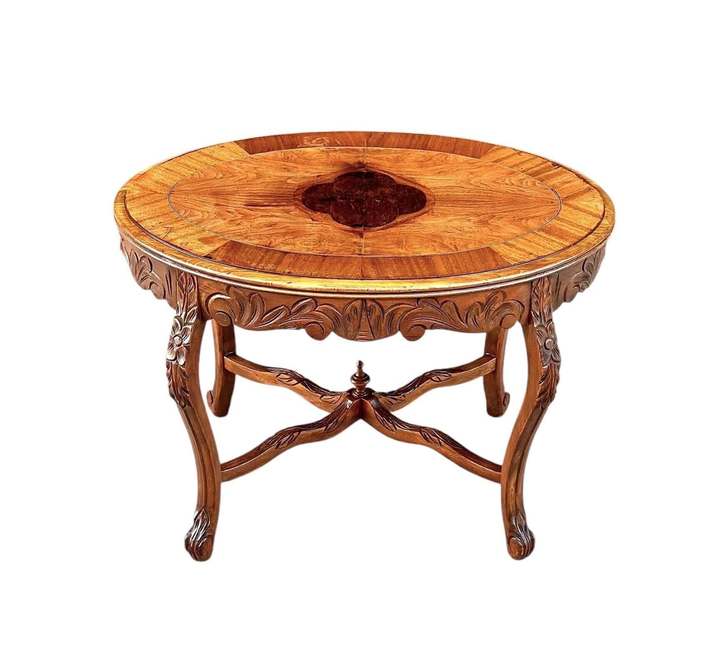 Vintage Oak & Walnut Carved Oval Coffee Table