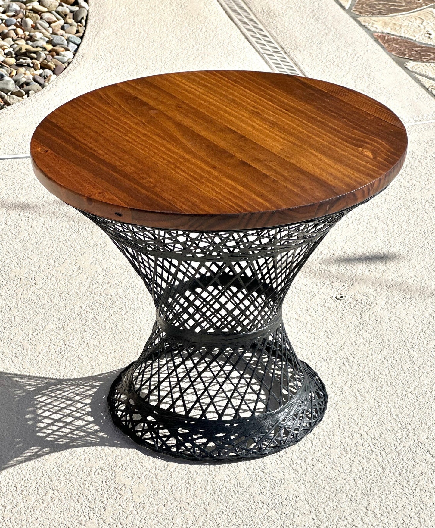 Vintage Black Wicker & Solid Wood Accent Table