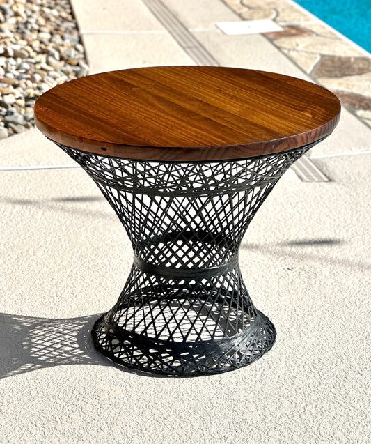 Vintage Black Wicker & Solid Wood Accent Table