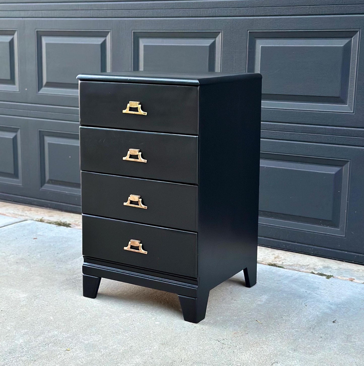 Black Solid Stain Four Drawer Solid Wood Vintage Nightstand