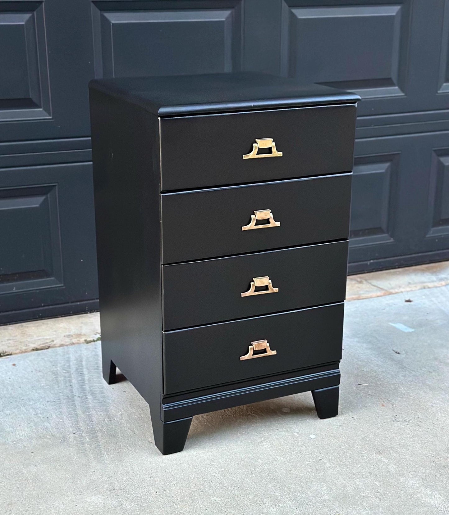 Black Solid Stain Four Drawer Solid Wood Vintage Nightstand