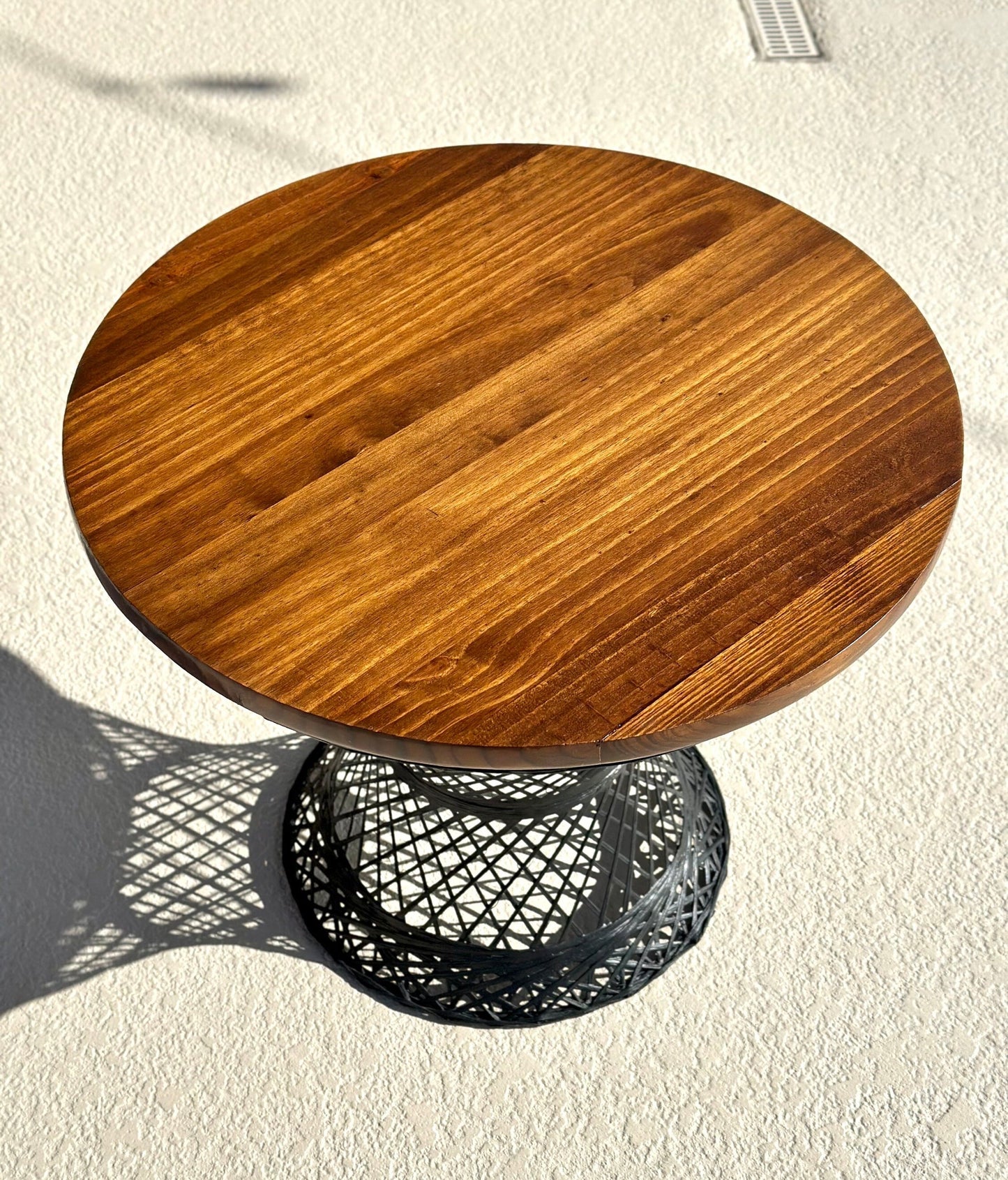 Vintage Black Wicker & Solid Wood Accent Table