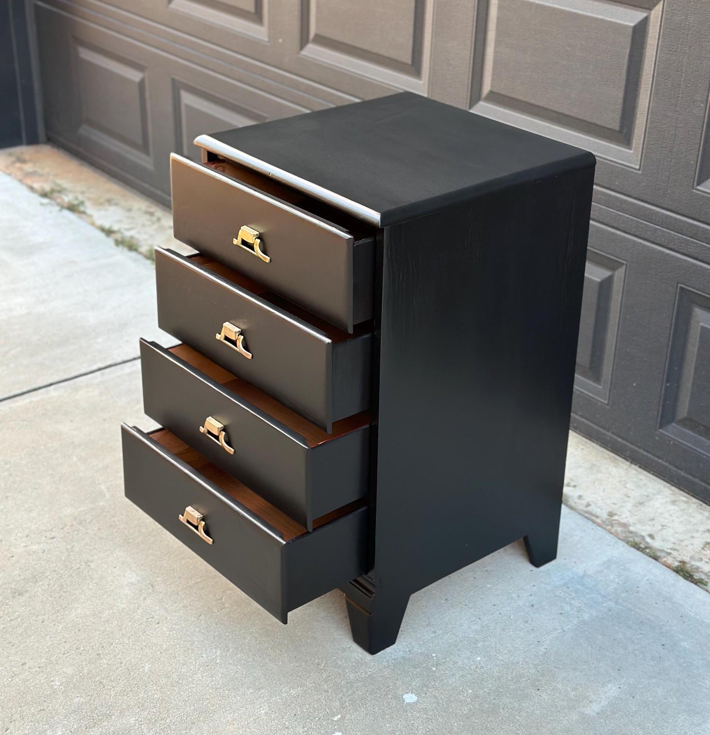 Black Solid Stain Four Drawer Solid Wood Vintage Nightstand