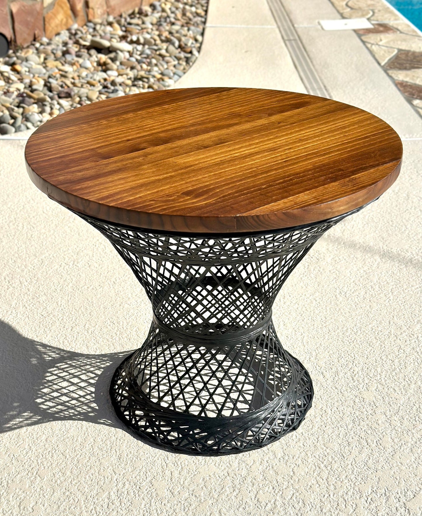 Vintage Black Wicker & Solid Wood Accent Table