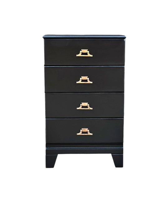 Black Solid Stain Four Drawer Solid Wood Vintage Nightstand