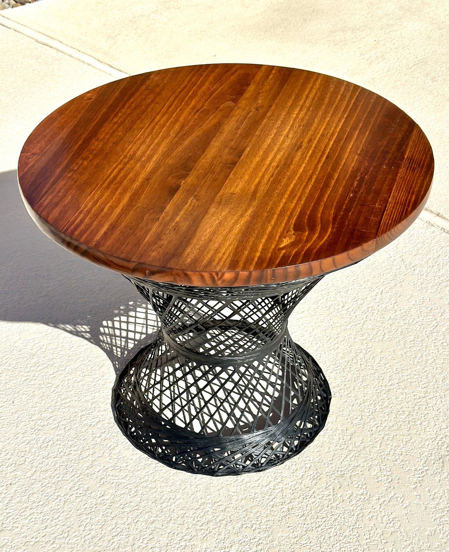 Vintage Black Wicker & Solid Wood Accent Table