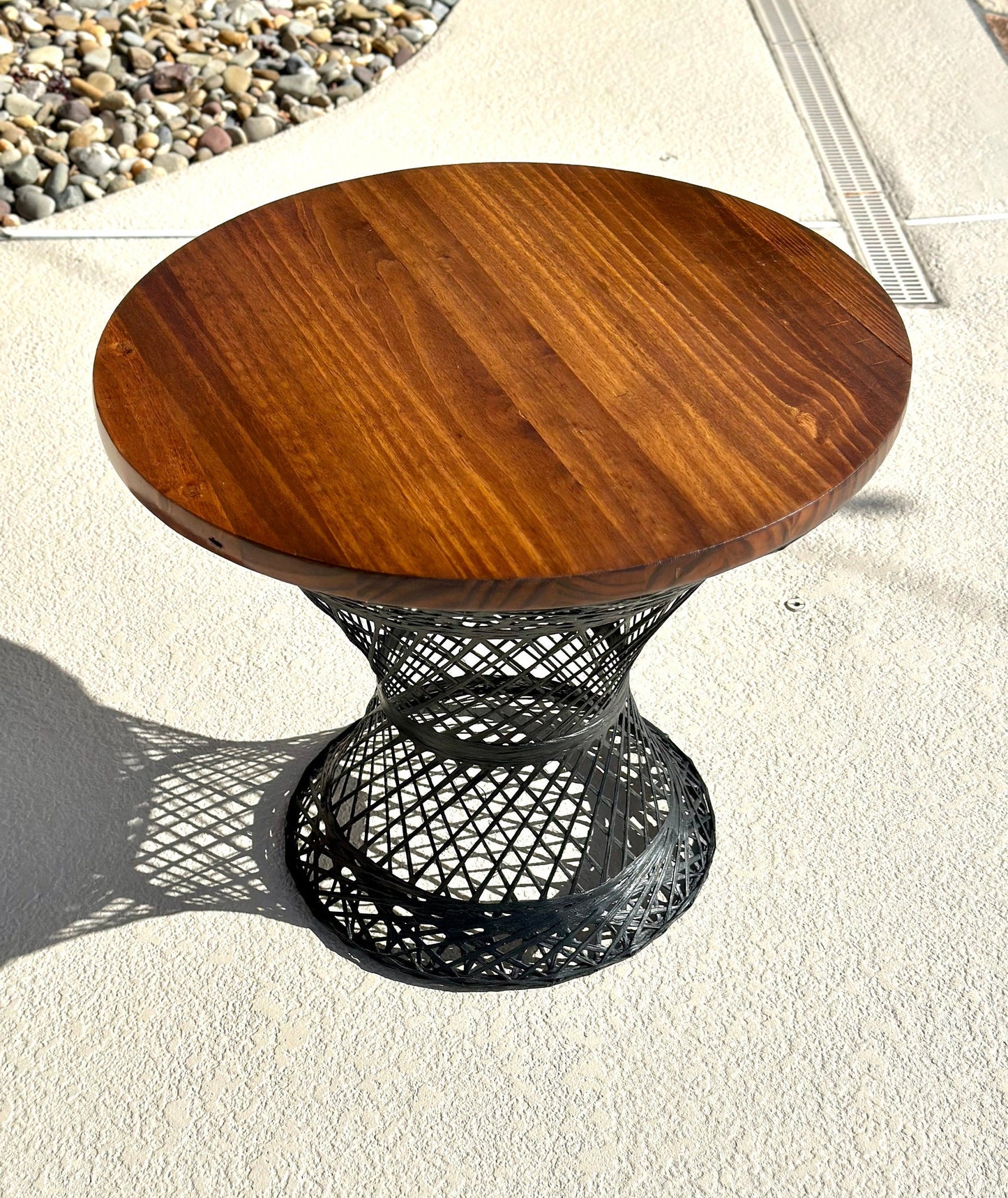 Vintage Black Wicker & Solid Wood Accent Table