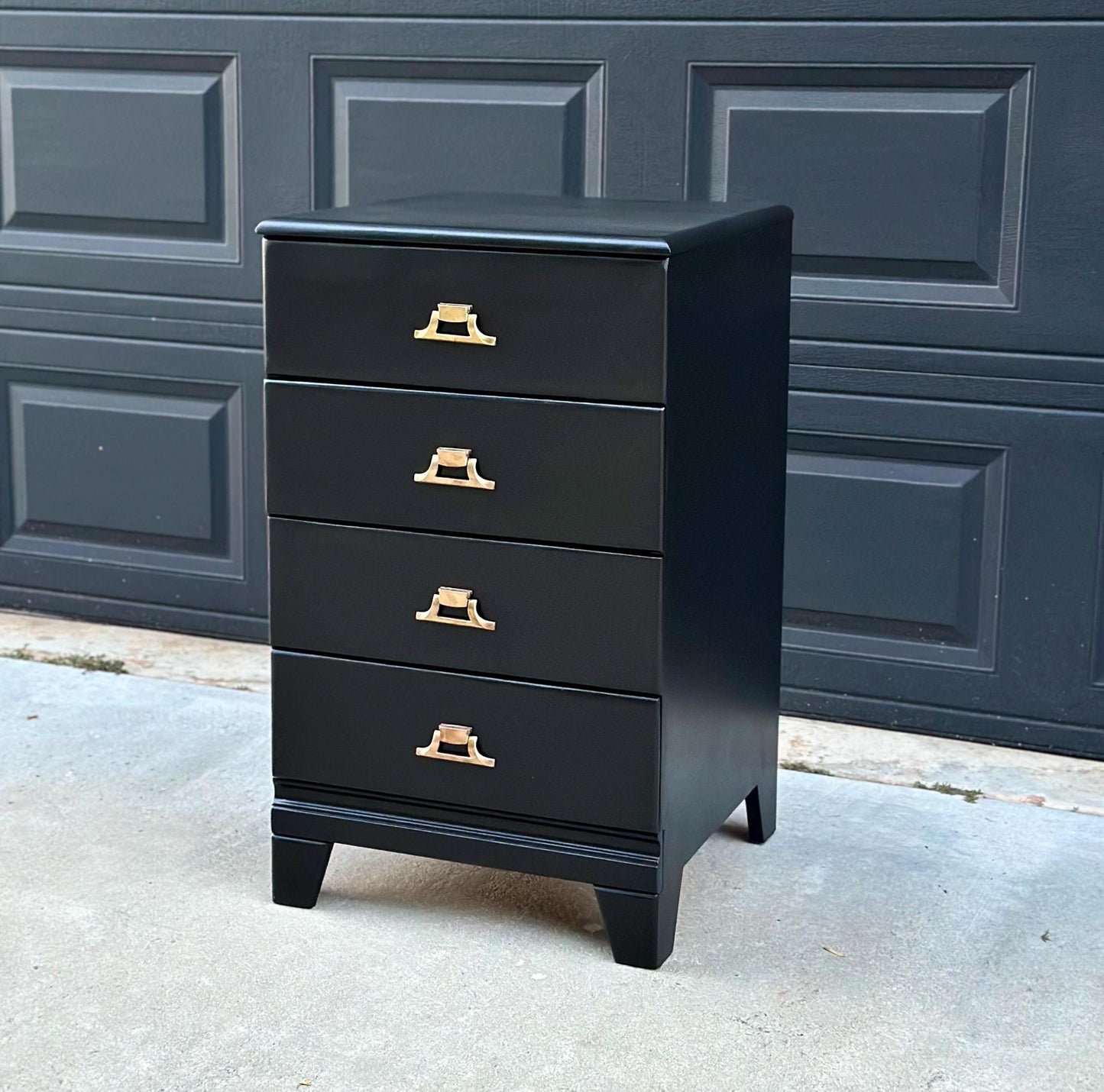 Black Solid Stain Four Drawer Solid Wood Vintage Nightstand