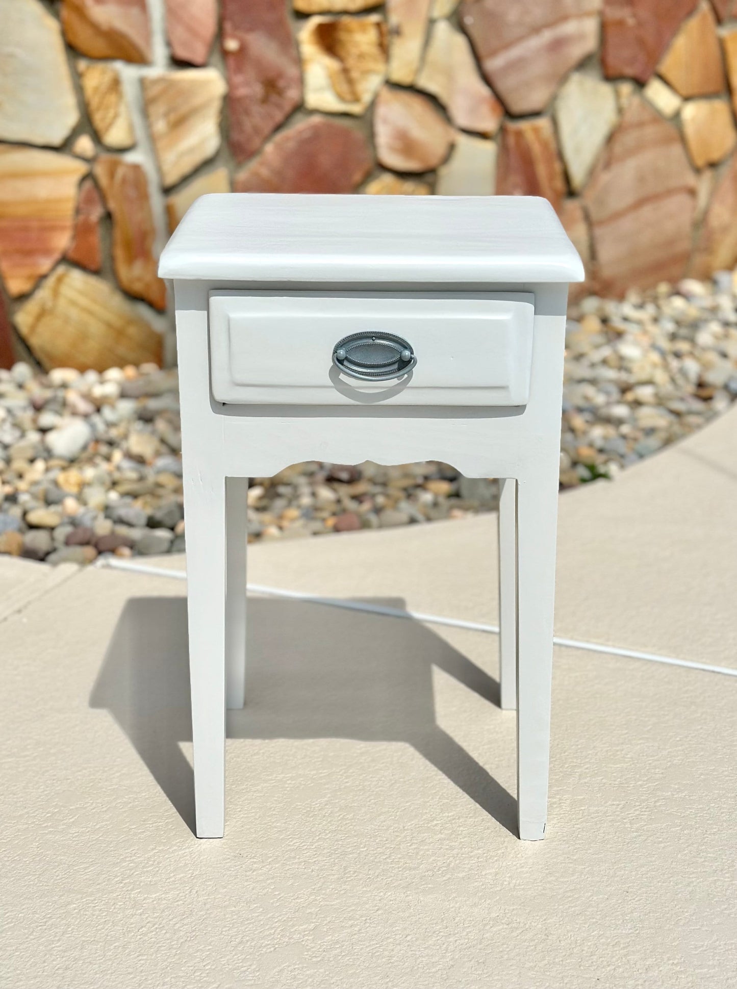 Vintage Solid Wood White Painted Single Drawer Bedside Table