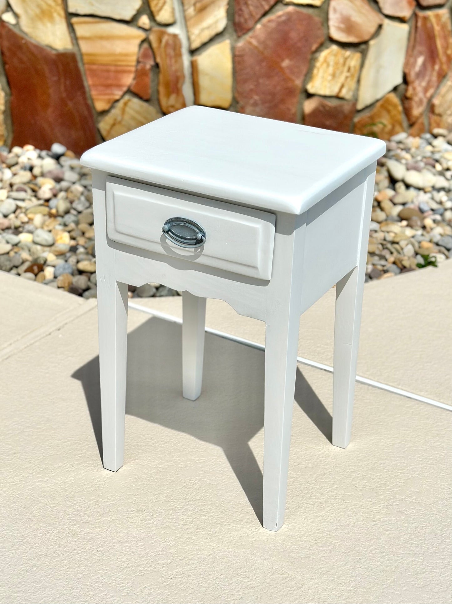 Vintage Solid Wood White Painted Single Drawer Bedside Table