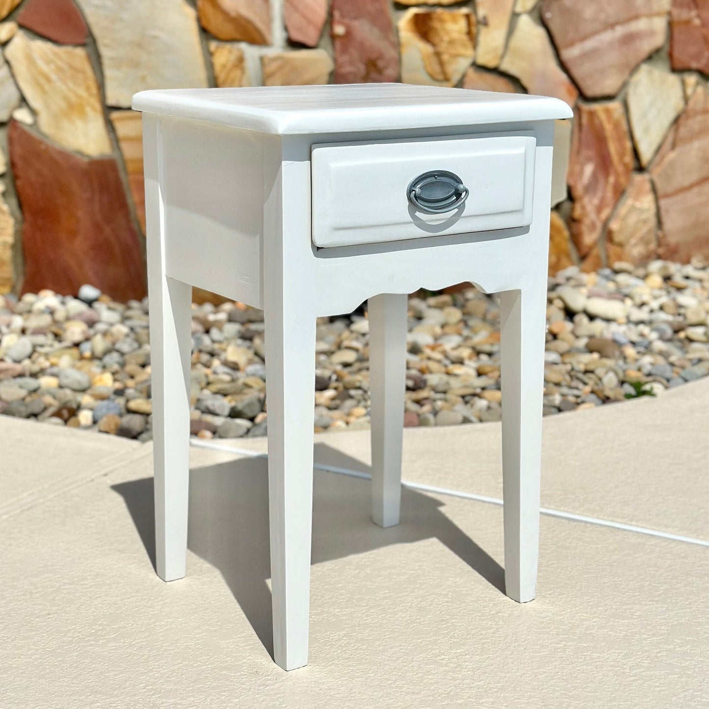 Vintage Solid Wood White Painted Single Drawer Bedside Table