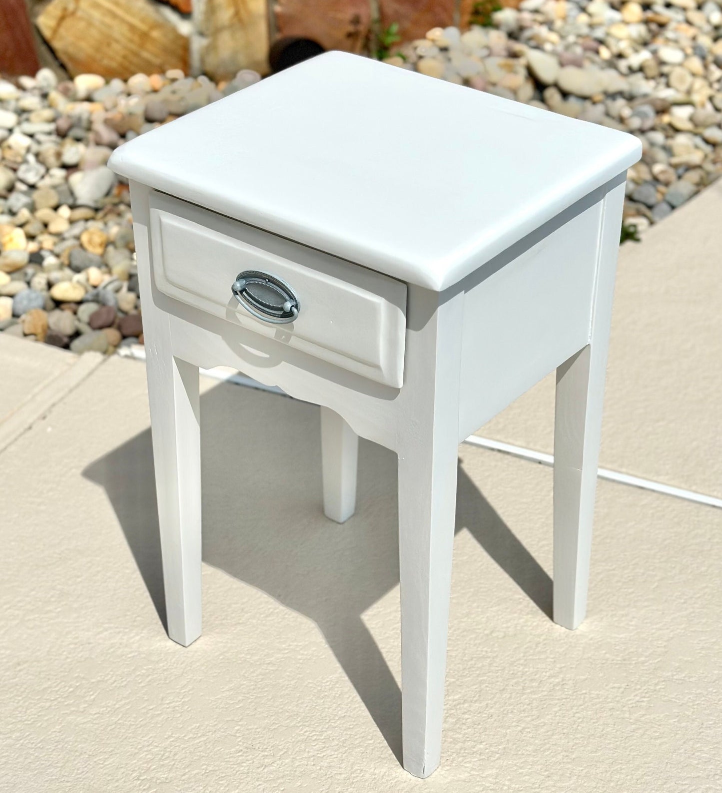 Vintage Solid Wood White Painted Single Drawer Bedside Table