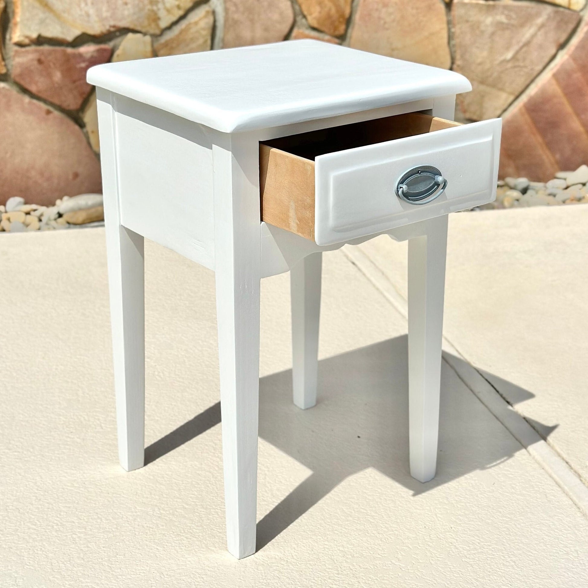 Vintage Solid Wood White Painted Single Drawer Bedside Table