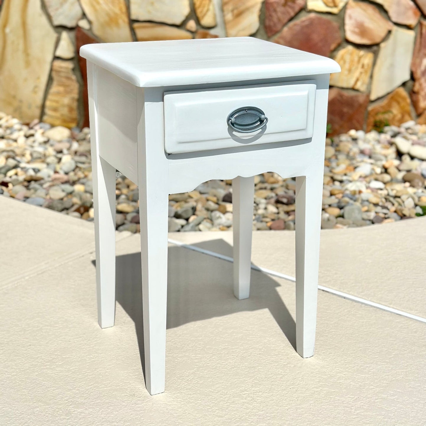 Vintage Solid Wood White Painted Single Drawer Bedside Table