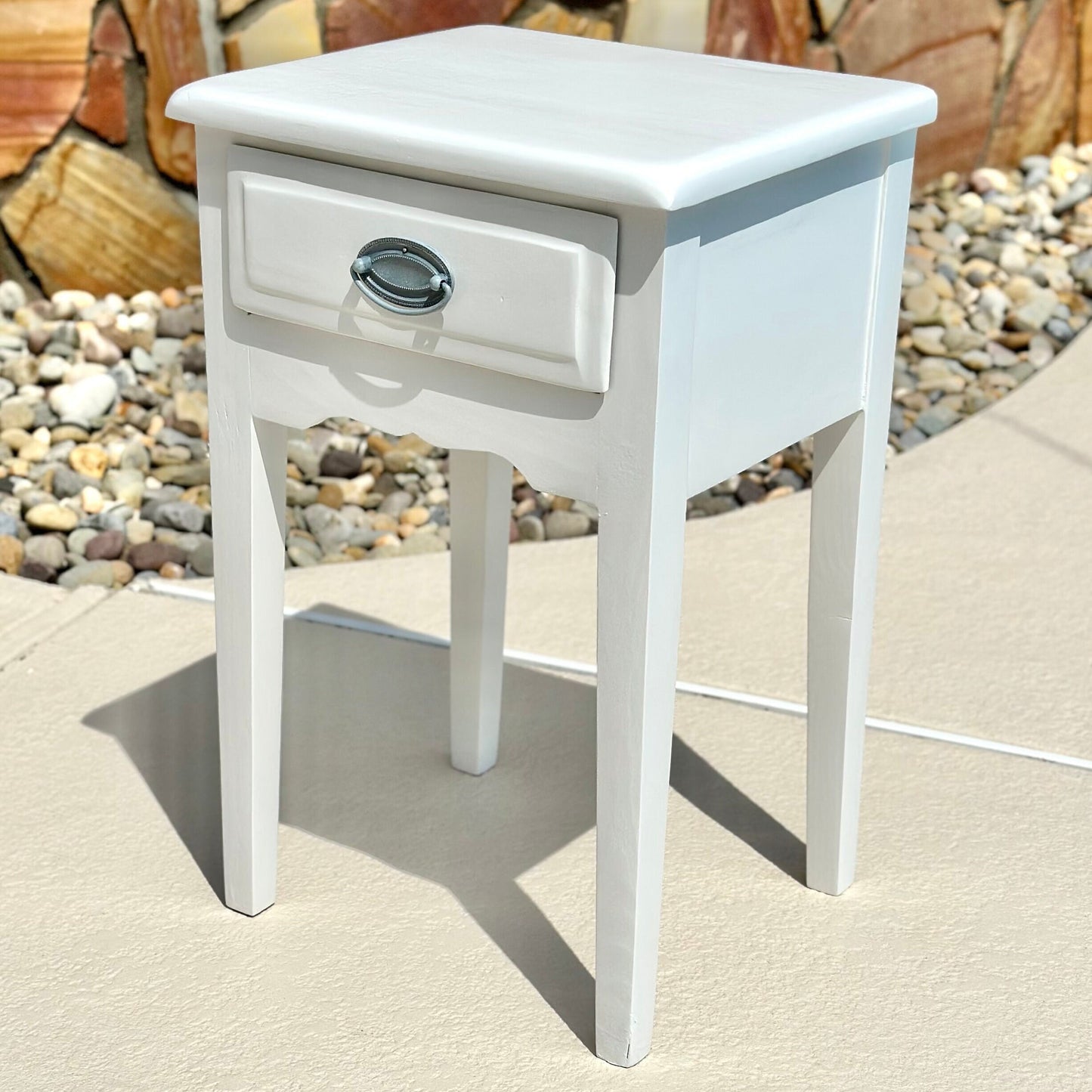 Vintage Solid Wood White Painted Single Drawer Bedside Table