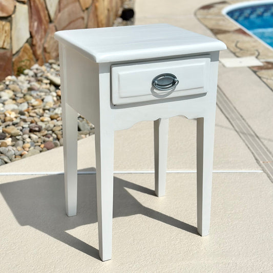 Vintage Solid Wood White Painted Single Drawer Bedside Table