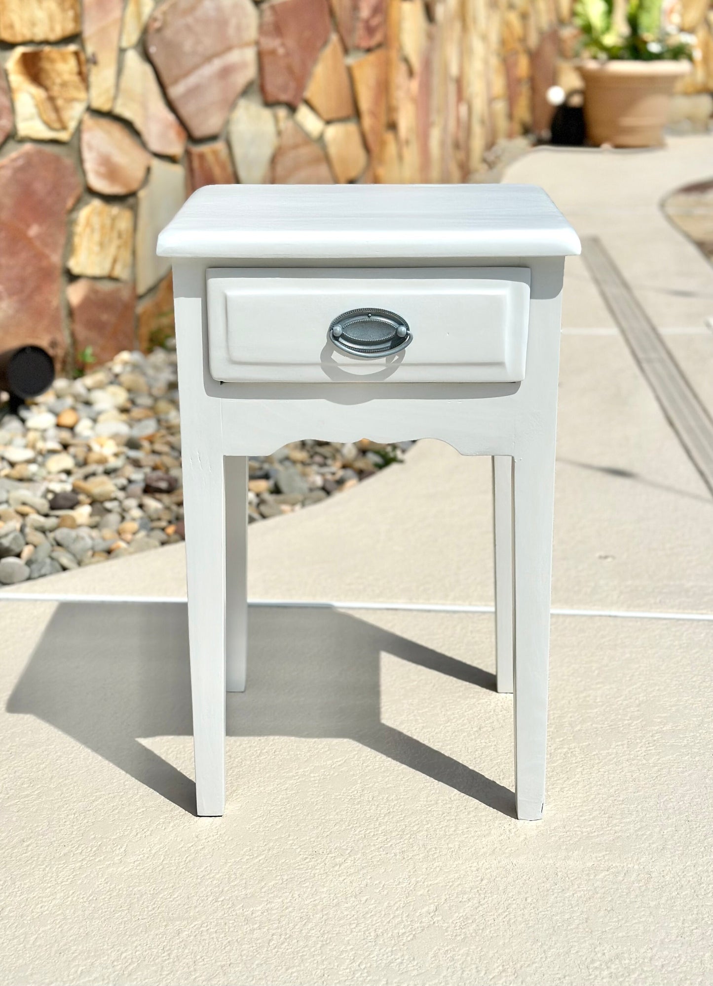 Vintage Solid Wood White Painted Single Drawer Bedside Table