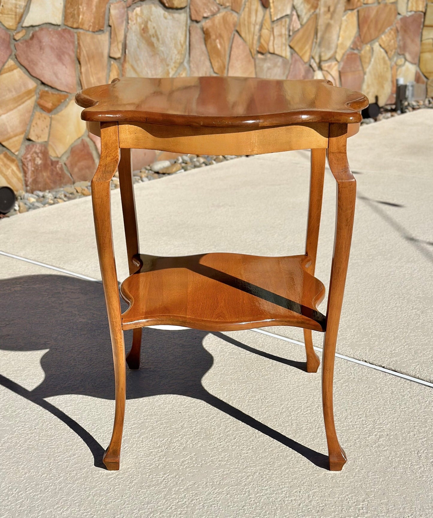 Vintage Solid Cherry Wood Tall French Accent Table