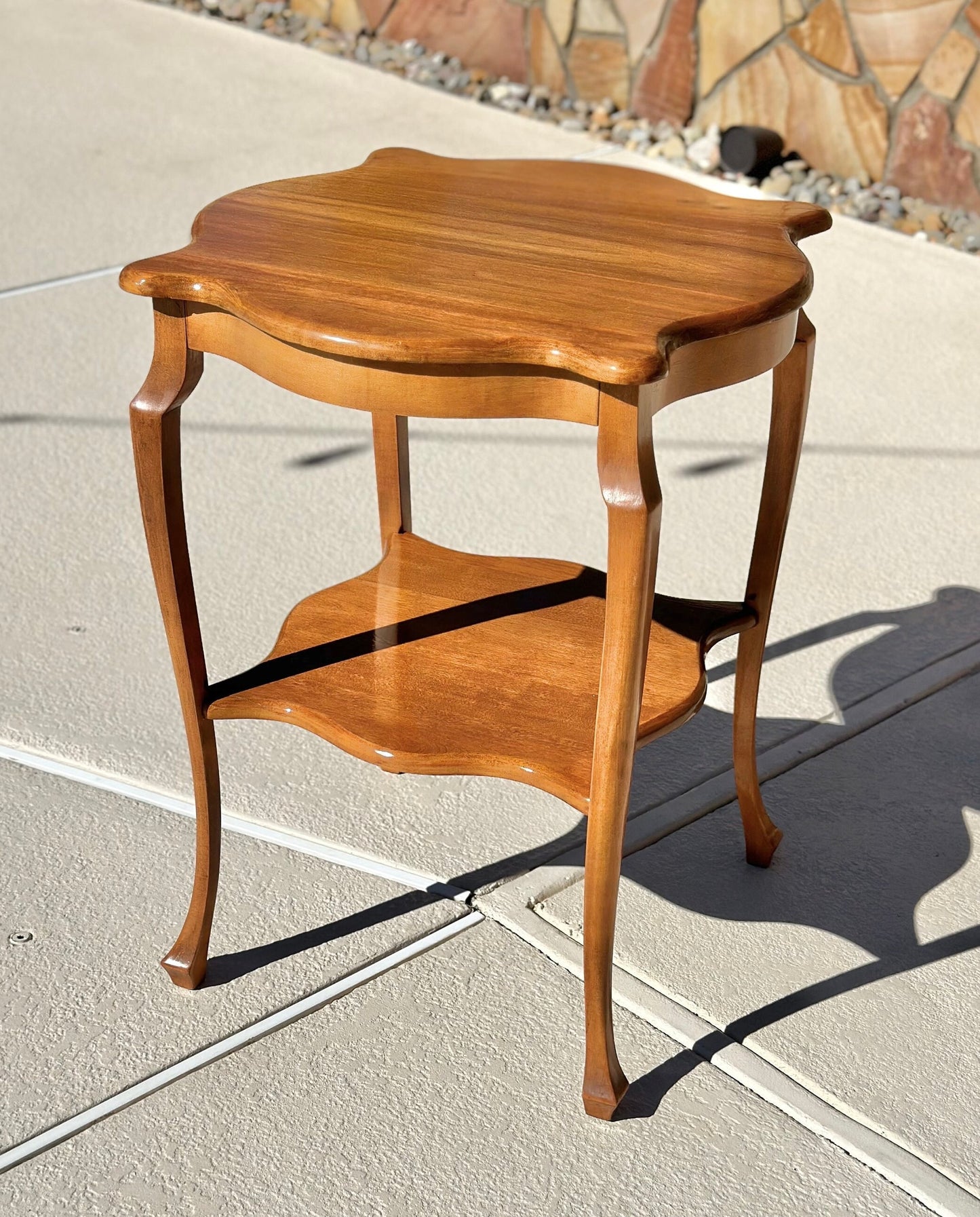 Vintage Solid Cherry Wood Tall French Accent Table